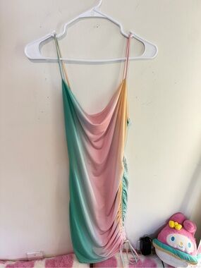 Pastel Ombre Cowl Neck Slip Dress - Pink, Mint & Yellow